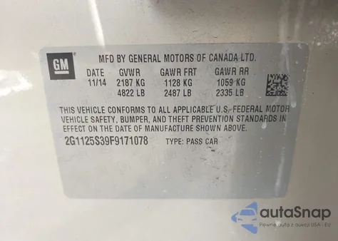 2015 Chevrolet Impala Lt from USA, damaged, VIN 2G1125S39F9171078